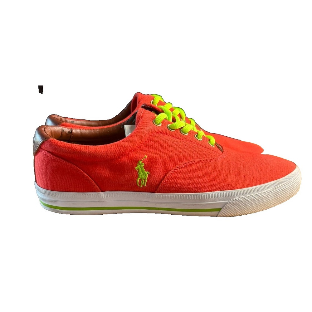 Polo Ralph Lauren Vito Mens Orange Canvas Neon Green Low Top Sneakers Size 11